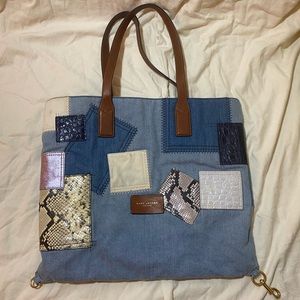 Marc Jacobs Denim Leather Patched Shoulder Tote Bag / worn 2 way/ convertible